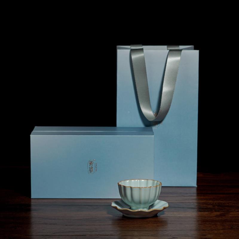 汝瓷窑主人杯碟Q1221D套装景德镇茶杯覆古汝开片可养青盏瓷功夫茶