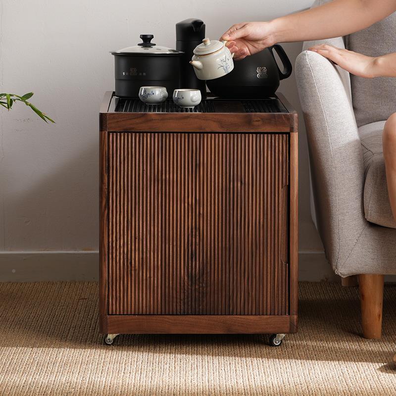 北美黑胡木烧水壶水一体茶几边柜实木山之林可移动边几桃茶柜沙发