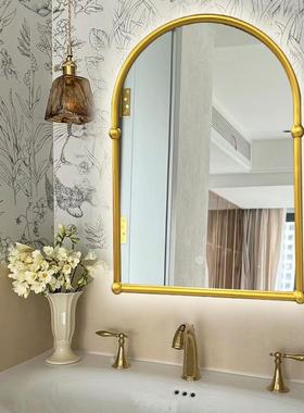 妆法式复古壁化妆镜带中NOF灯黑色梳台挂古风卫生间智能浴室镜子