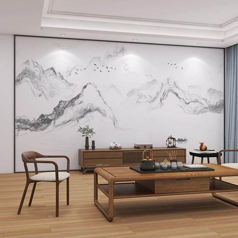 中式墙纸3d立体大理石山水电视背客厅景墙壁墙纸JLK装饰壁布影视
