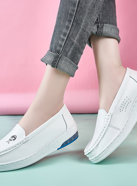 气垫护士鞋女夏季真皮白色软底透气防臭不累脚厚底增高春秋医护鞋