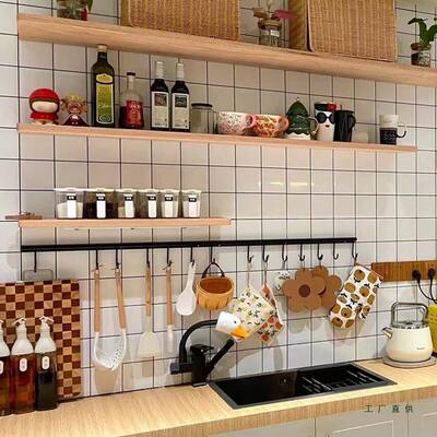 橡985木隔板墙厅上置物架实木一字搁墙板客电视装餐厅墙面墙壁饰