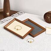 盘实木胡桃木色超纤绒布多用内斜空盘看示货珠DAX陈宝首饰列展收