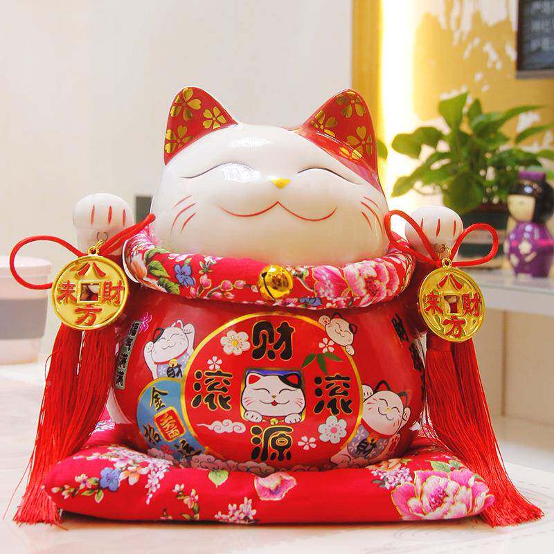 猫摆储件开业大台铺收银陶瓷存钱蓄罐F96HJ6J9创意家居红礼色品