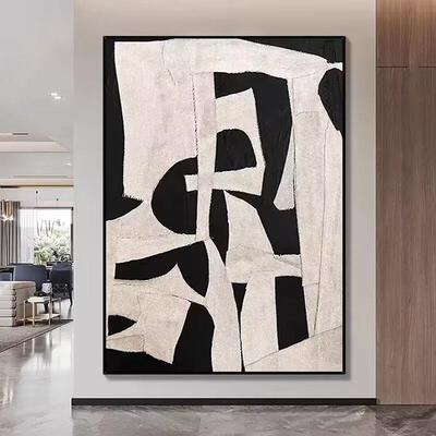 CCR纯绘油画画黑白几图案立体肌理何客厅背景墙装饰画手高档手工