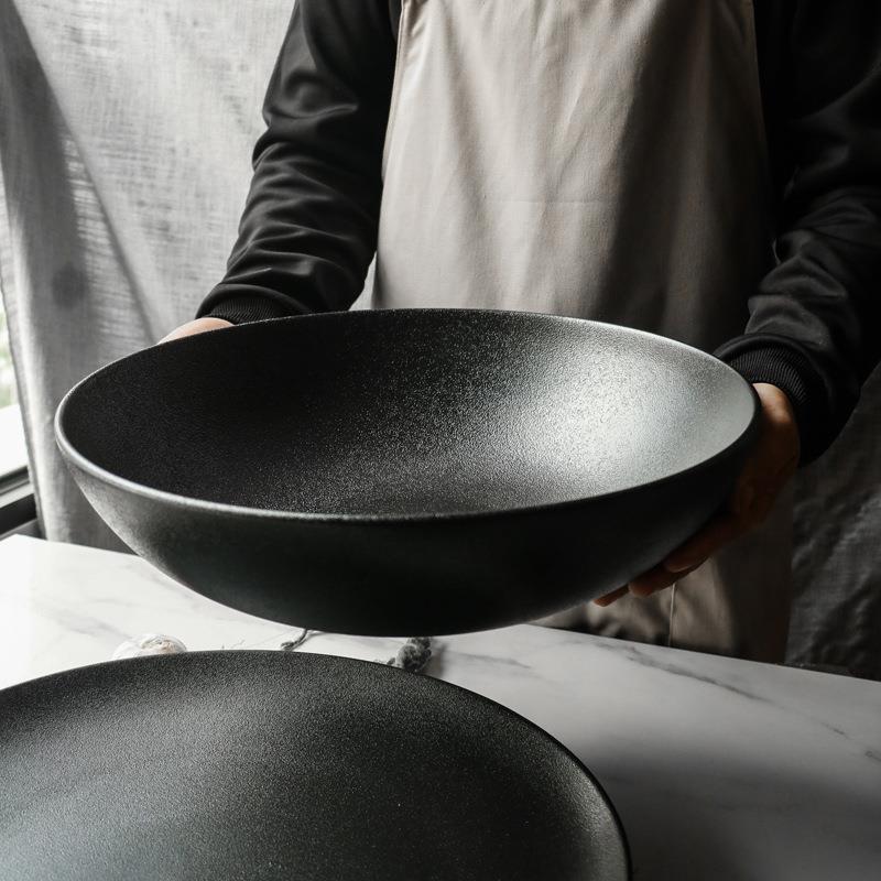 14寸大碗5升容量水煮活鱼水煮田鸡黑色磨砂盘中大杂烩酒店展示盘