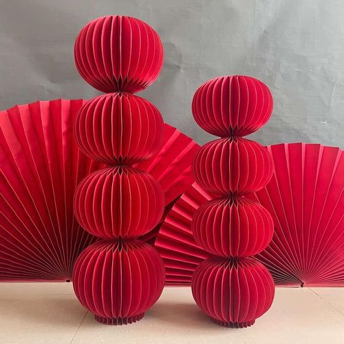 婚庆装饰折叠灯笼球立柱婚房布置中式婚礼迎宾区路引订婚宴柱子