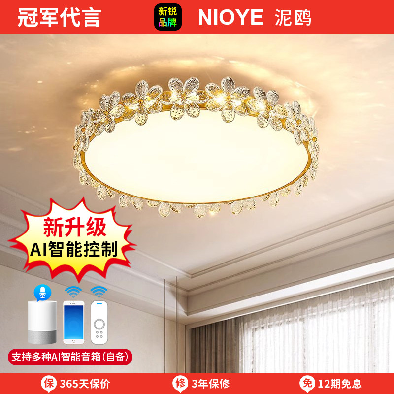 卧室灯吸顶灯轻奢高级感温馨浪漫北欧创意花瓣主卧房间水晶吸顶灯
