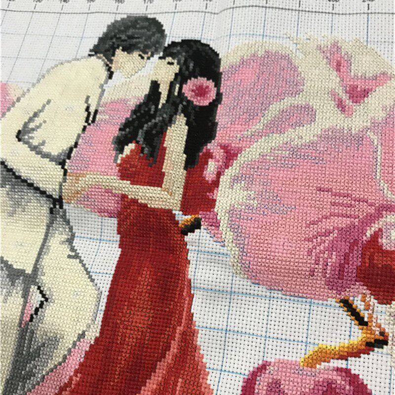 纯手工十字绣成品绣好的幸福约定吻定今生爱情唯美粉色结婚包邮图片