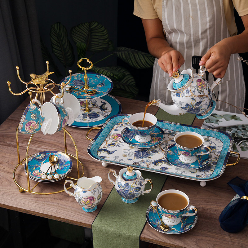 精致下午茶茶具轻奢陶瓷欧式咖啡具套装宫廷风骨瓷花茶杯碟礼盒装