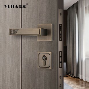 新中式复古黄铜门锁室内磁吸静音锁高档轻奢卫生间房间门卧室门锁