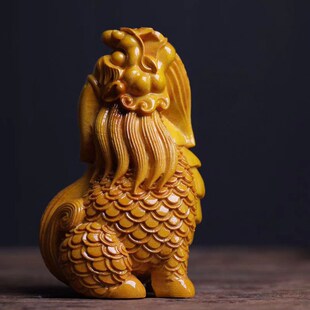 金丝楠望天吼摆件实木雕刻上古瑞兽形象工艺品盘玩礼袋装