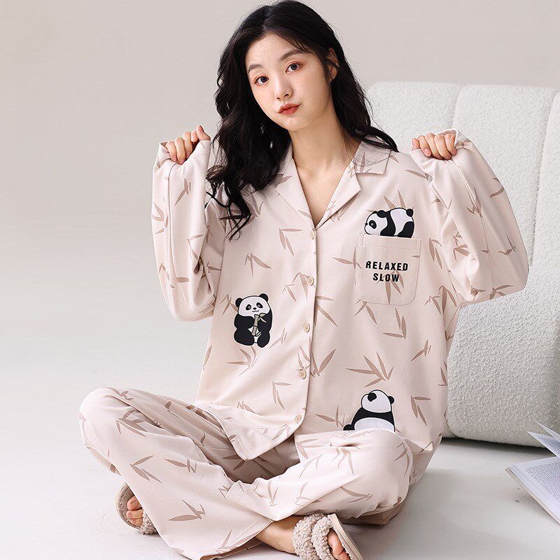 春秋季睡衣纯棉女开衫长袖长裤宽睡衣/家居服套装