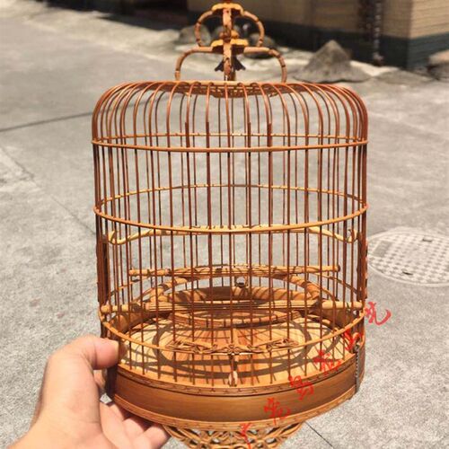 绣眼鸟笼老竹制小鸟笼子金青鸟全雕花笼清远笼竹鸟笼波笼广笼