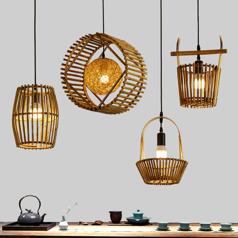 竹编小吊灯个性创意中式仿古茶室吧台阳台民宿餐厅店铺商用竹艺灯