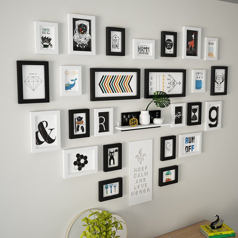 创意心形照片墙现代装饰画框卧室玄关装饰相框组合墙挂饰能换相片