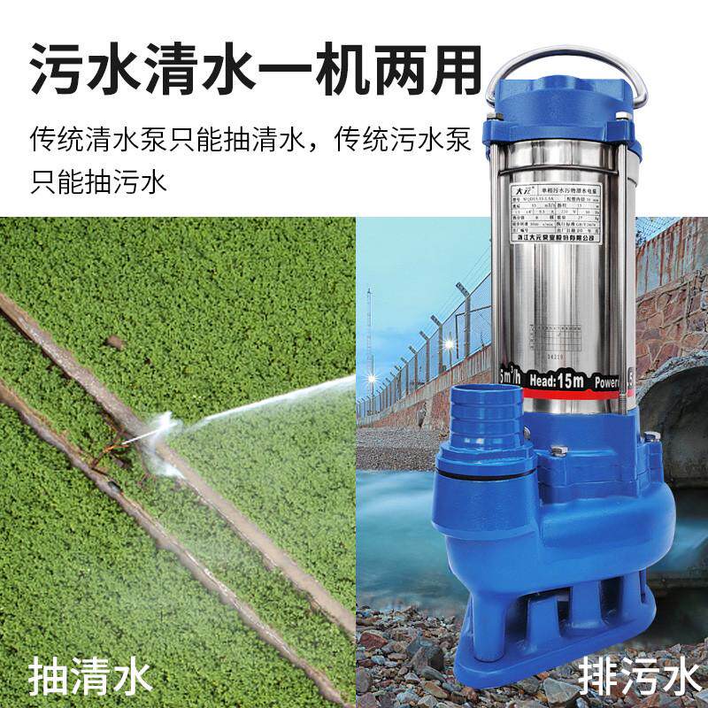 大元不锈钢小型污水泵220v三相切割抽粪泥浆排污泵380v泥浆化粪池