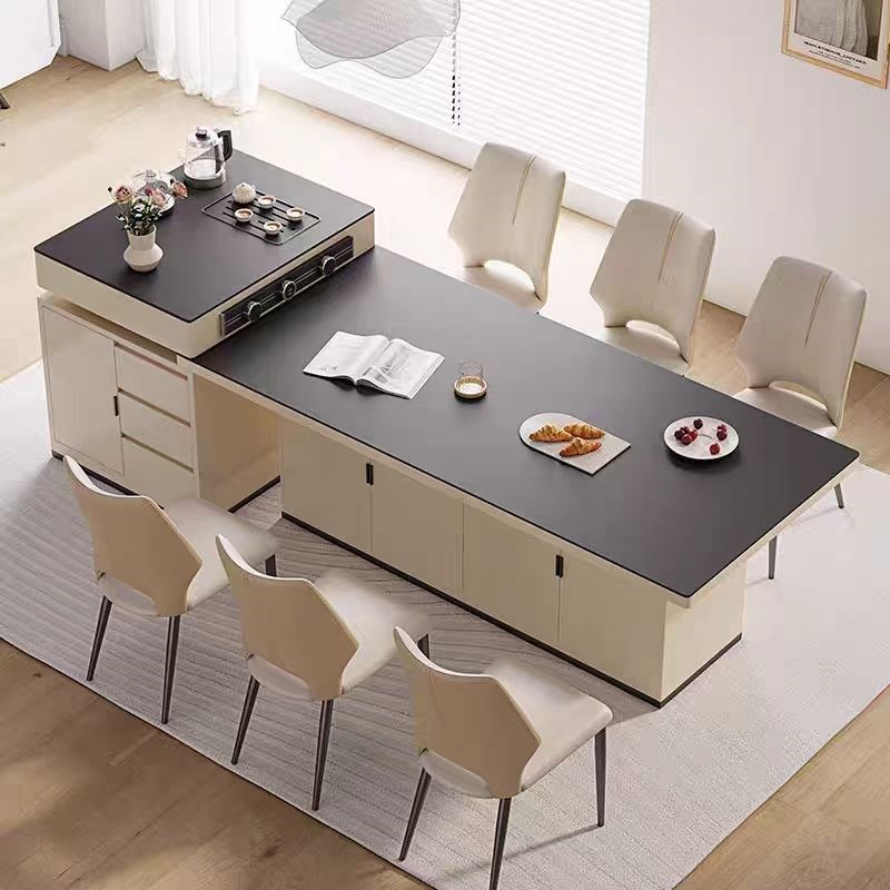 奶油风岩板餐桌茶桌一体两用带电磁炉多功能极简小户型家用吃饭桌,住宅家具,岛台餐桌,淘宝优惠券,粉丝福利购,淘宝优惠卷