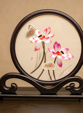 中式桌面摆件手工刺绣摆台古典双面绣台屏绣花屏风装饰品特色礼品