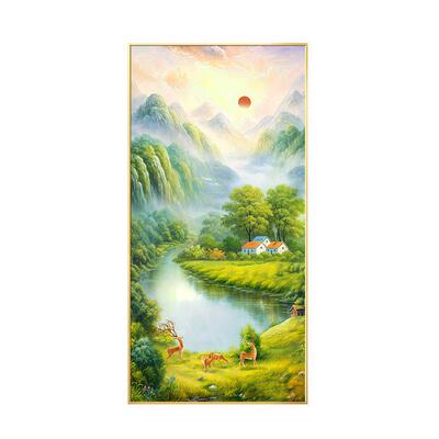走廊手绘油画正对过壁画门旭日东升道ONT饰画入户风景玄关挂画山