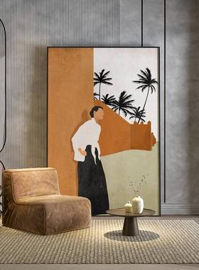 现代简约室床头客厅S-19玄关卧装版饰橙色北欧人物背景墙壁画竖画