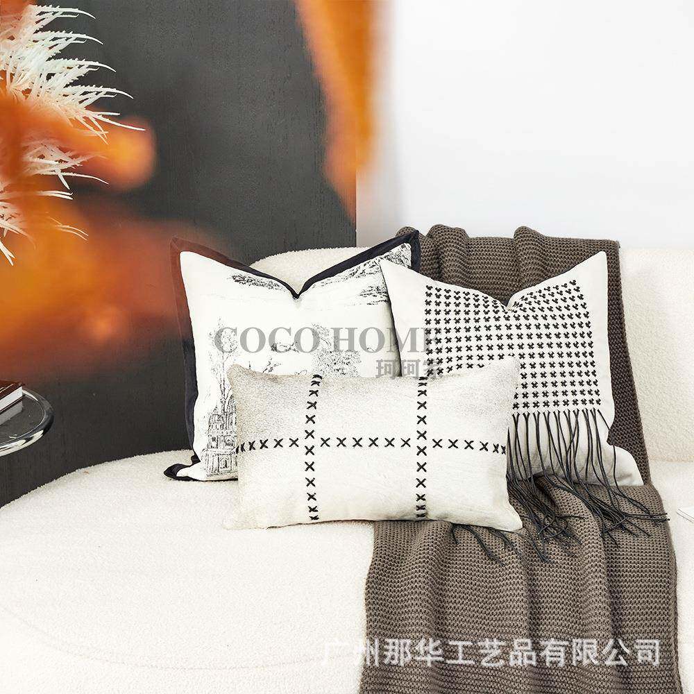 轻WL4691奢靠样板房搭垫配床品白色沙发高级感卖家具场摆样抱枕被