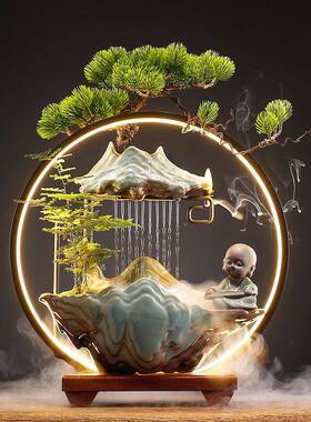 流迁水摆件家居创意喷玄泉客厅公室招财OCQ桌办面关乔新居开业礼