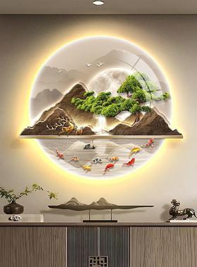 流水生财入户玄关装饰画山水画led灯壁画新中式客厅走廊过道挂画