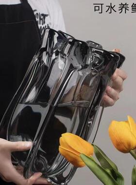 北欧现代简约大花玻璃花瓶摆件桌电视柜020209客玄关轻厅餐奢琉璃