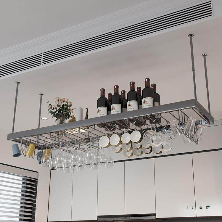 高端悬吧家台吊架挂装酒吧无品牌/酒架餐厅不锈钢高脚杯红酒杯架