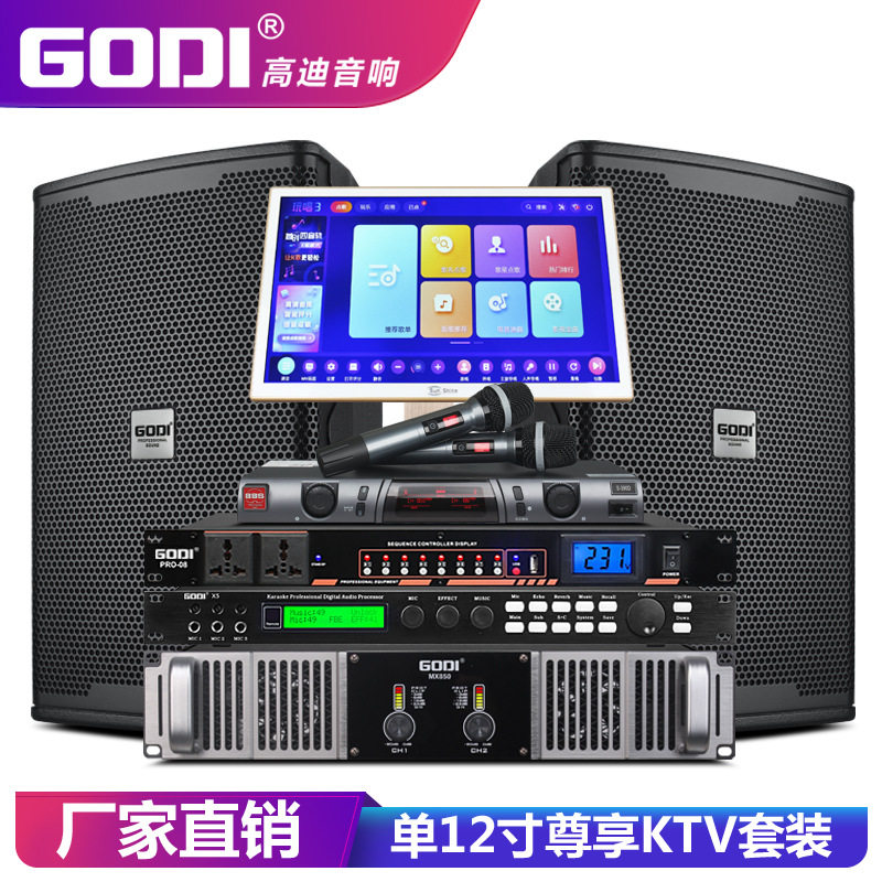 GODI KTV音响套装单12寸家庭会议嗨房专业舞台钕磁音箱点歌机全套
