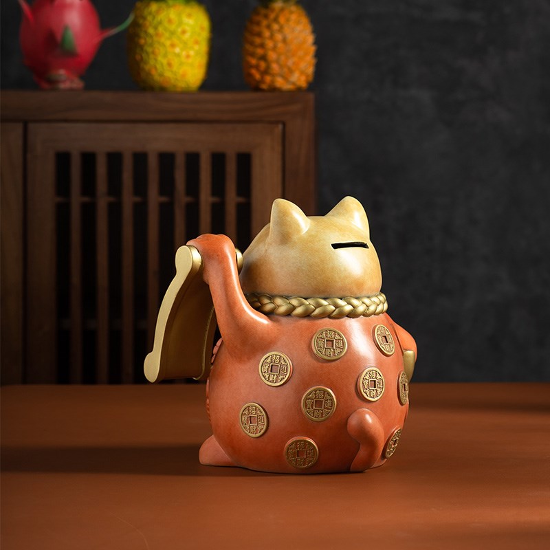 2025新款招财猫摆件铜工艺品摇手存钱储蓄罐前台装饰创意高档礼品
