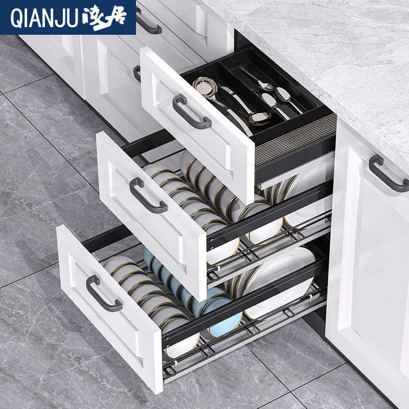 拉篮厨房橱柜双层抽屉式尺寸篮小拉果蔬篮碗碟调味不锈钢收纳柜内