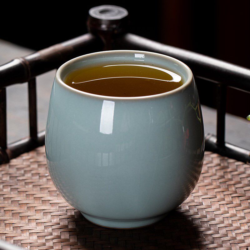 汝窑亮光釉主人杯大号个人专用茶杯汝瓷开片品茗茶碗复古汝州天青