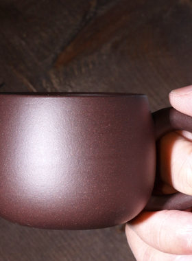 宜兴紫砂杯带把主人杯品茗杯功夫茶杯纯手工紫泥喝茶单杯小杯子