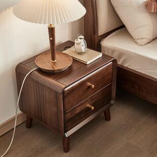 北欧黑胡桃木床头柜卧室家具现代40 50cm简约全宽实木床边柜