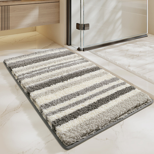卫生间条纹吸水地垫浴室门口加厚毛绒防滑地毯厕所门前速干进门垫