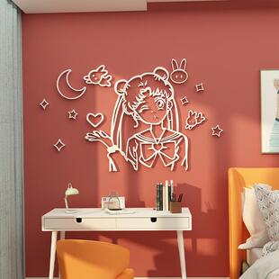 卧室装 公主儿童房背景画女孩床头墙面 饰品房间布置美少贴纸二次元