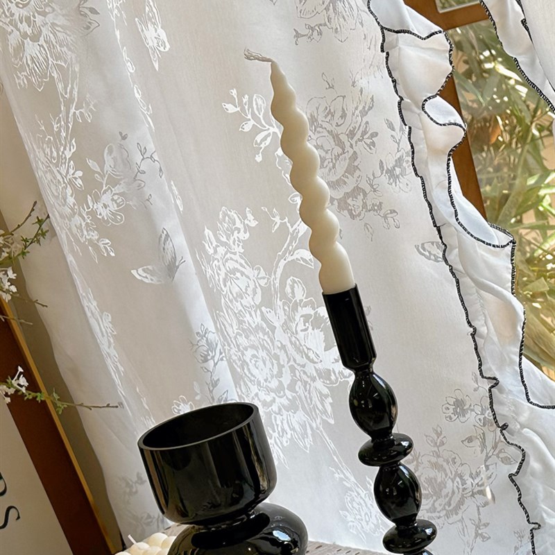 法式浪漫透光不透人玫瑰蝴蝶镂空光影纱帘复古卧室阳台高级感窗帘