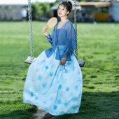 复古对襟开衫 7折出清 针织吊带印花半身裙女夏高级感三件套装