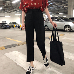 大码女裤胖mm潮宽松显瘦直筒九分休闲裤女秋适合胯大腿根粗的裤子