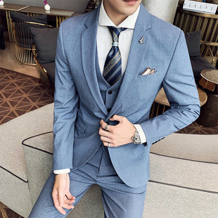 修身 职业正装 伴郎服新郎结婚礼服帅 男三件套商务休闲西装 西服套装