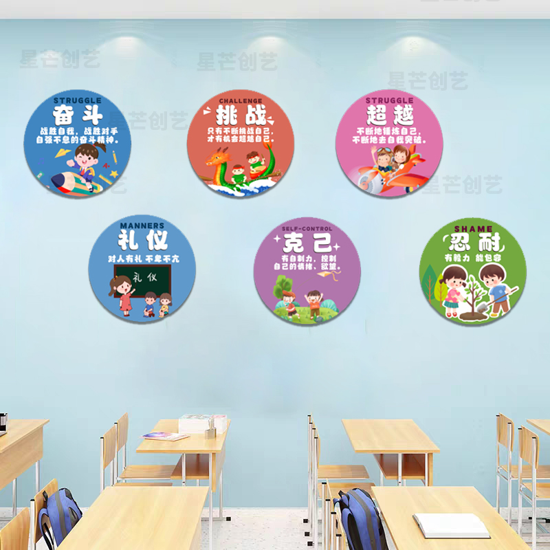 励志标语圆形墙贴教室装饰