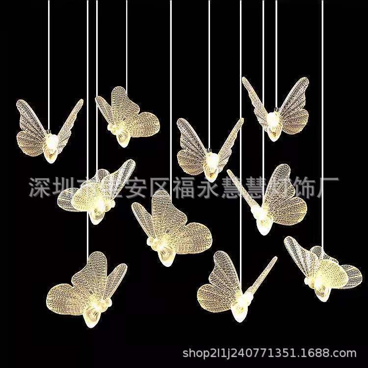 厂家直供新款10头亚克力发光蝴蝶婚庆道具酒店舞台装饰灯橱窗吊灯