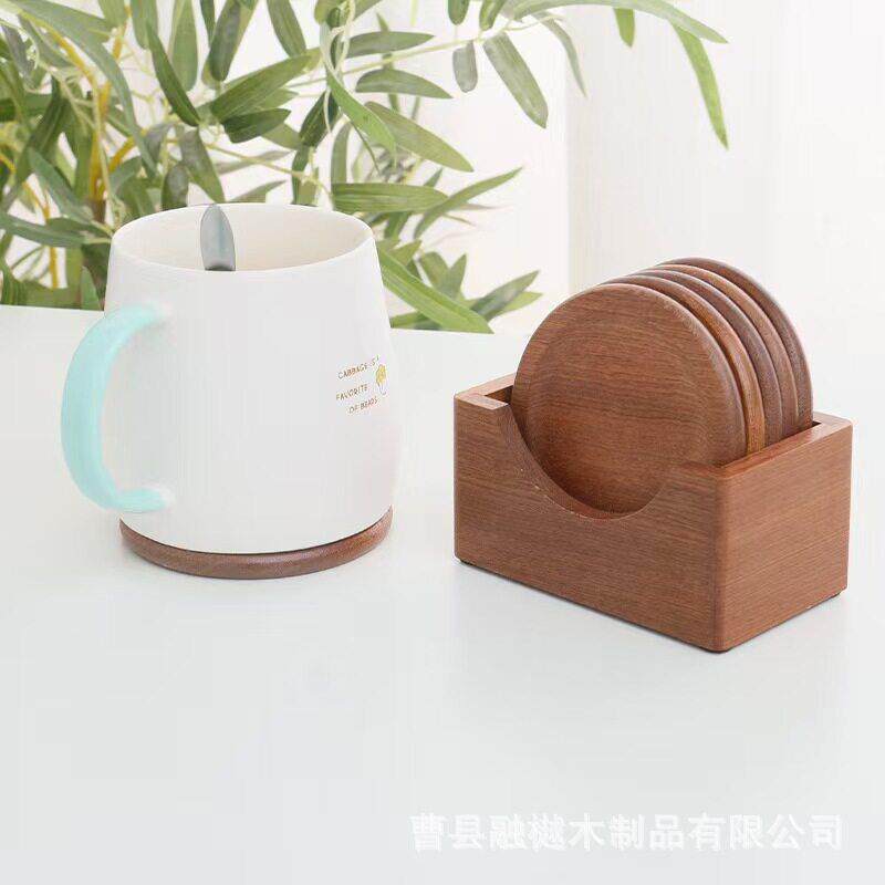 木桌面咖啡杯垫实木质套装餐桌热T0633隔垫简约圆形碗底碟座垫