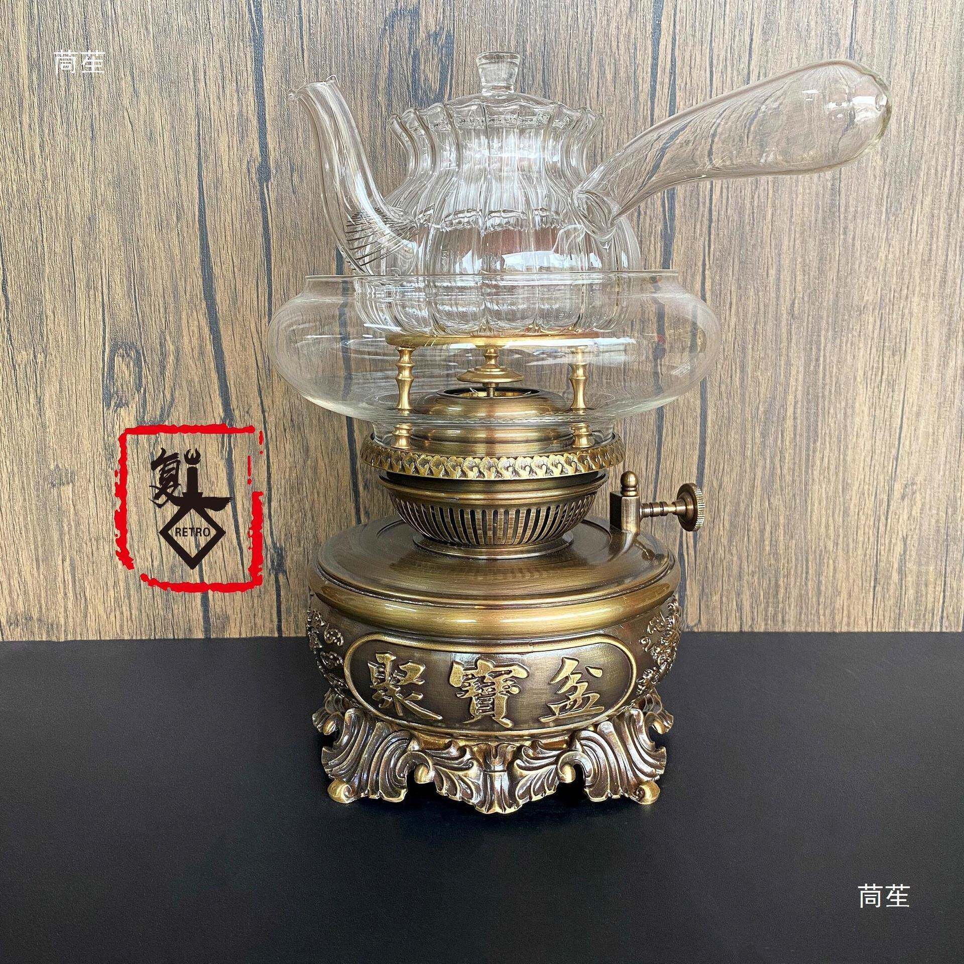 中煮式空气灯86239387灯 潮汕夫茶茶炉茶 复古煤工油灯铜茶器厂家