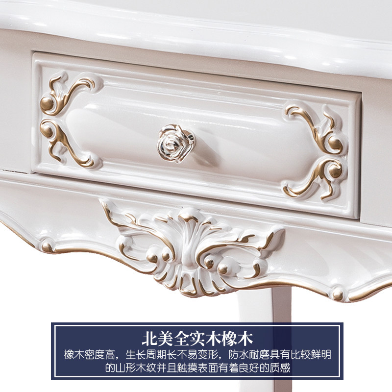 美式角几欧式天然大理石四方茶几珍珠白实木雕花沙发方几方形边几