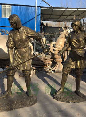 定制陶土泥塑雕像定做玻璃钢客厅招财农耕人物塑像艺术品雕塑摆件