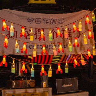 户外大排档装饰灯饰夜市摆摊灯带氛围灯彩灯串灯小龙虾啤酒瓶灯串