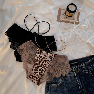 豹纹性感蕾丝内裤女低腰镂空绑带透气纯棉裆无痕薄款少女士三角裤